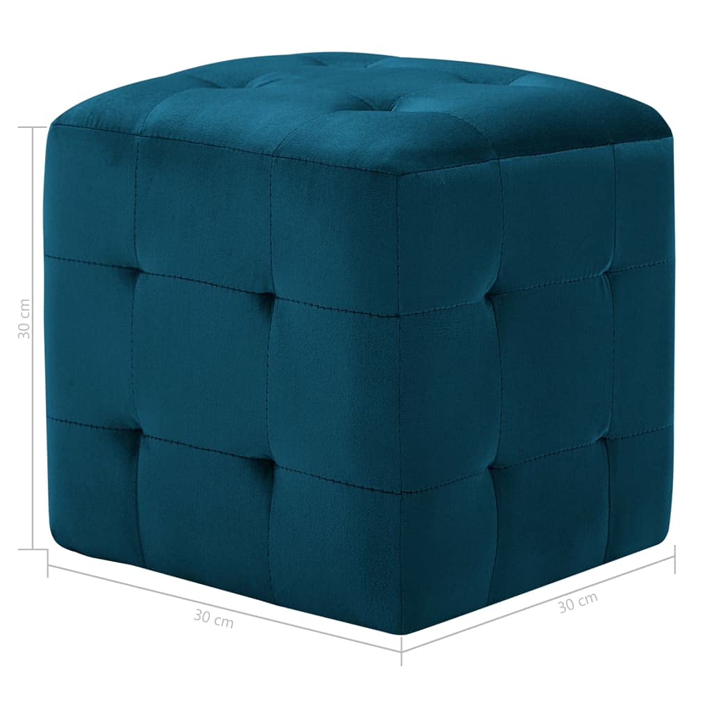 Pouf 2 pezzi, blu, 30 x 30 x 30 cm, in velluto imbottito, con struttura in legno, sgabello e poggiapiedi, per soggiorno, camera da letto, corridoio, comodo pouf e sgabello, pratico ripiano e
