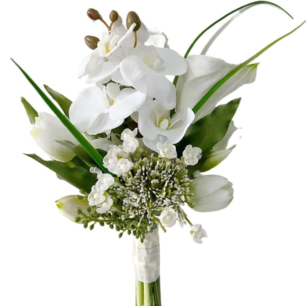 HUFFA Artificial Flower Bouquet for Home Decoration - Elegant Tulips and Calla Lilies for Weddings and Events(Color3)