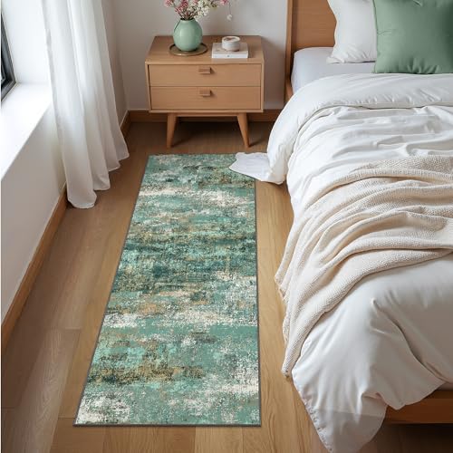 Image of BEIMO Runner Rug for Hallway Kitchen, 2x6 Machine Washable Runners Rug for Entryway, Soft Modern Abstract Throw Rugs, Low Pile Floor Cover with Non Slip Backing, Turquoise