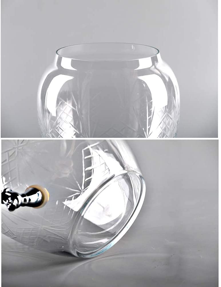 Bierspender, Bierfass 6L/10L Getränkespender|mit Easy-Flow-Zapfen|Metallständer| Glasdeckel | für Eiskaffee, Tee, Limonade, Wasser | Klarglas, Weinschränke