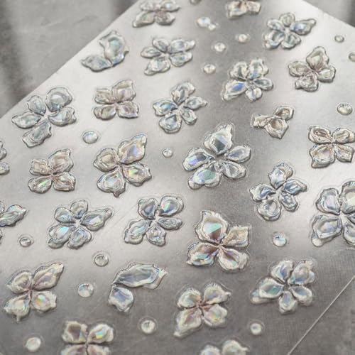 Image of 5D Embossed Flower Nail Stickers for Nail Art Quatrefoil Nail Art Stickers Spring Nail Decals Self Adhesive wiyh Design Nail Charm for Women Manicure Supplies Accessories