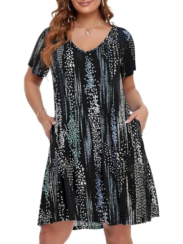 Image of BELAROI Women Casual Summer Dresses Loose Tshirt Beach Sundress V Neck Plus Size Swing Tunic Pockets