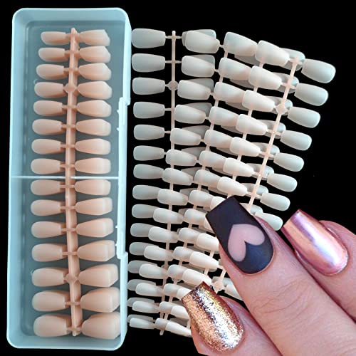 LuckForever 300pc Nude Soft Gel Fake Nail Tips Matte Short Ballerina Acrylic Nails Colored Full Cover Coffin Press on Artificial Fingernails Manicure Decor 12 Sizes