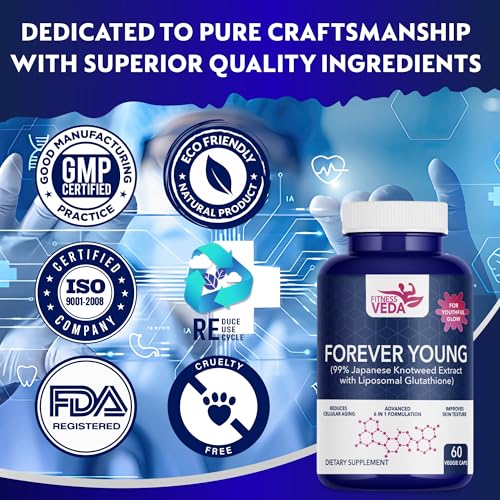 Image of Forever Young Capsules -Pure Antioxidant & Anti-Aging Supplement | Skin Radiance, Detox & Wellness Support | Liposomal Glutathione & 99% Japanese Knotweed Extract | Heart & Brain support Supplement | Pack of 1- 60 Capsules