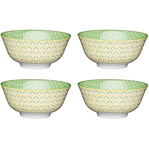 KitchenCraft Set of 4 Green & Yellow Bowls Cover