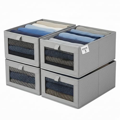 Image of JD FRESH Foldable Cloth Cover Storage Box /Wardrobe Clothes Organizer /Storage Basket /Space Saving Storage /Collapsible Clothes Organizer /Cupboard Storage Boxes for Shirts, Pants(Grey Pack of 2)
