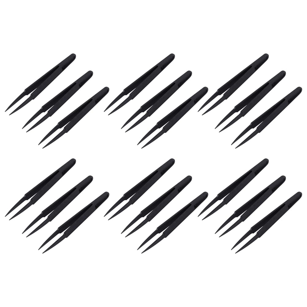 Jnchdghwa Black 18 Pcs Plastic Electronic Pointy Tip Anti-Static Tweezers
