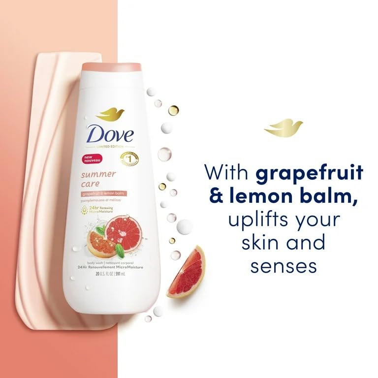 Image of Dove Summer Care Body Wash Grapefruit & Lemon Balm, 591ml | 24hr Renewing MicroMoisture | Sulfate-Free, Paraben-Free | Gentle, Moisturizing Cleanser for Soft, Healthy-Looking Skin