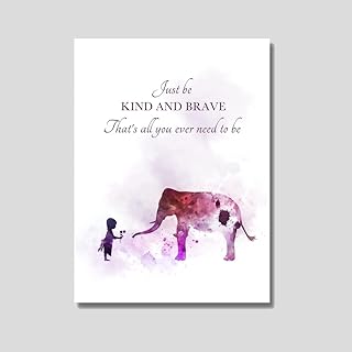 Be Kind and Brave Quote ART PRINT Inspirational, Elephant, Nursery, Gift, Wall Art, Home Decor - UNFRAMED (11.70 x 8.27 inches (A4))