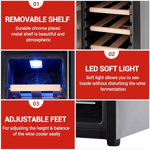 Image of TROPOW 14 Bottle Single Zone Wine Cooler, Compressor Beverage Refrigerator with Digital Temperature Control 41-64f & UV Blocking Glass Door, Freestanding Wine Cellar for Home Bar, Kitchen, Office