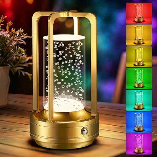 Image of Portable Table Lamp for Outdoor Indoor: Cordless Rechargeable Desk Lamp with 10 Colors - Shower Lamp with Stepless Dimmable - Metal Battery Operated Lantern Light for Bedroom /Bar /Coffee Shop /Camping
