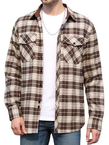 Flannel Shirt for Men Plaid Button Down Long Sleeve Shirt Soft Casual Tops with Two Chest Pockets