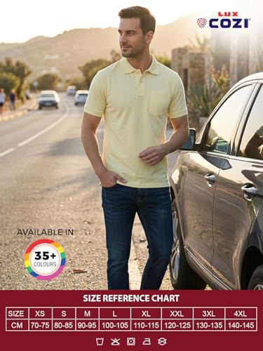 Image of Lux Cozi Men's Polo T-Shirt Regular Fit Half Sleeves with Pocket | Cotton Blend Polo Neck Collar T-Shirt for Men | Casual, Office Comfortable Breathable T-Shirt | Stylish Plain Tee