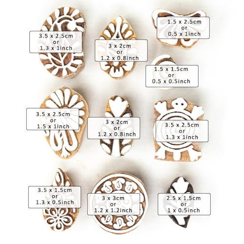 Image of Wooden Stamp Block, Printing Stamp Design Set | Block for Printing Saree Border | Dresses, Craft Card Making, Scrapbook, Clay Pottery | Set of 10