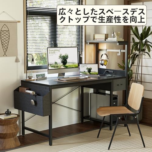 TIQLAB LEDゲーミングデスク 100×50cm - 電源コンセント付き パソコンデスク 大型収納棚 引き出し付き 多機能デスク サイドポケット 2つのフック付き 勉強・ゲーム・仕事・在宅勤務用