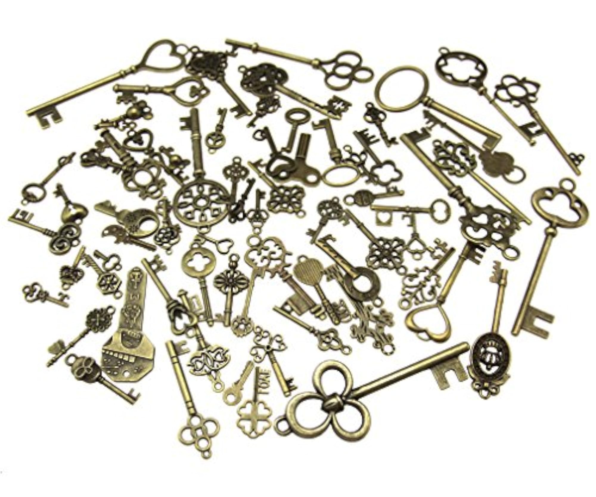 70pcs Antique Vintage Bronze Key Pendants for Crafting