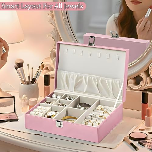 Image of Kuber Industries Leather Single Jewellery Box with Lockable for Women | Accessories Holder Case Ring Earring Organizer for Gift Friendly | Pink
