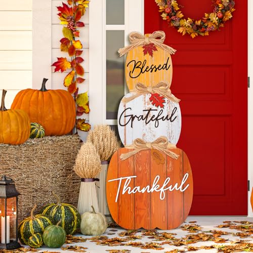 Vercraft 35 Inch Thanksgiving Stacked Pumpkin for Home Fall Front