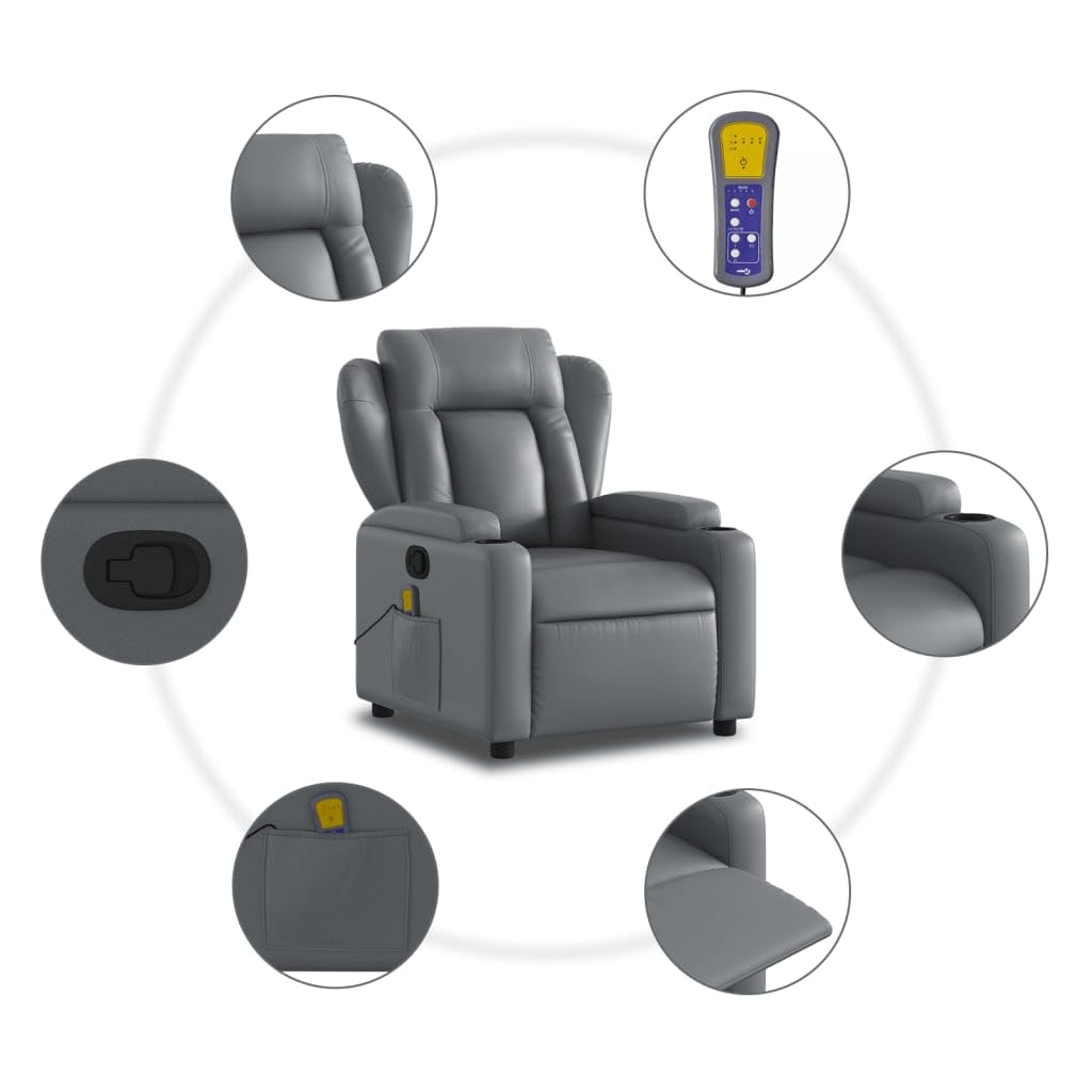 Gecheer Poltrona massaggiante, senza riscaldamento, schienale regolabile, funzione reclinabile, poltrona per TV, poltrona relax con funzione vibrazionale, poltrona reclinabile, in similpelle grigio