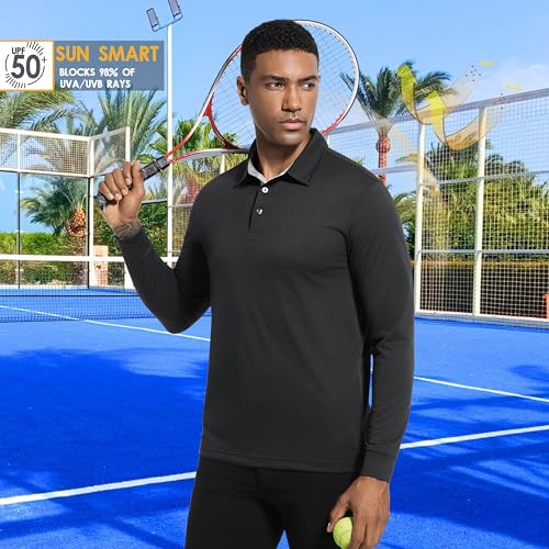 Image of Mens Golf Shirt Long Sleeve Moisture Wicking Dry Fit Performance Solid Pique Collared Golf Polo Shirts for Men