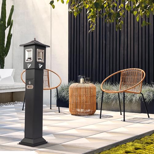 Image of Commercial Trash Disposal Receptacle, Outdoor Trash Can with Removable Inner Bucket, Metal Ash Bin for Home Offices Restaurants Bars Convenience Stores