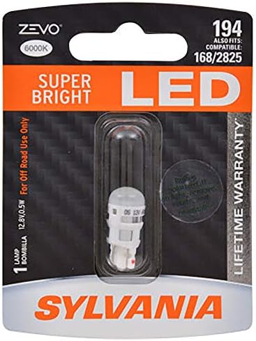 SYLVANIA - 194 T10 W5W ZEVO LED White Bulb - Bright LED Bulb, Ideal fo Interior Lighting - Map, Dome, Trunk, Cargo and License Plate (Contains 1 Bulb)