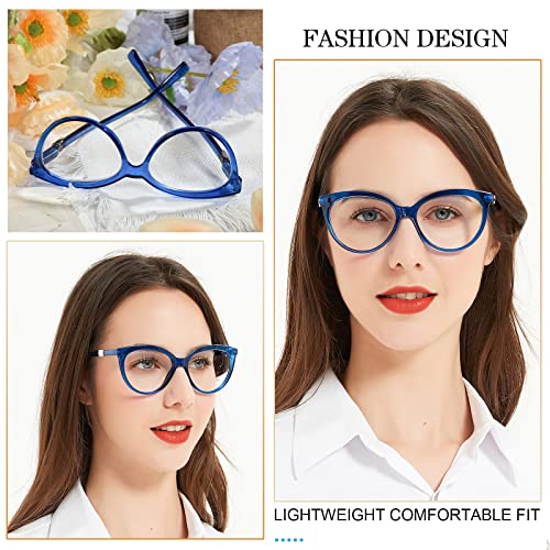 Image of MARE AZZURO Oversized Round Reading Glasses Women Designer Reader 1.00 1.25 1.50 1.75 2.00 2.25 2.50 2.75 3.00 3.50 (Blue, 2.75)