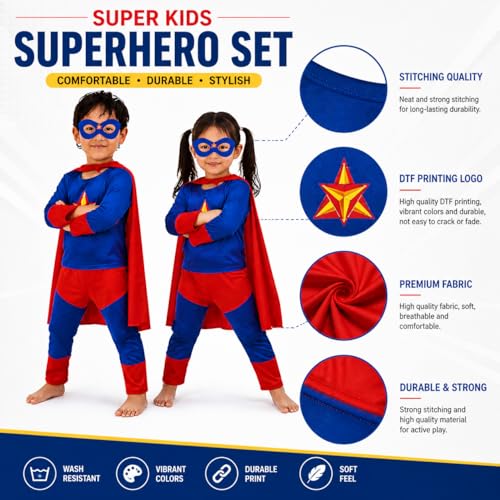 Image of superhero costumes for kids | Blue Red Full Sleeve T-Shirt & Track Pants | Kids Fancy Dress for Birthday Party, School Function for age group 3 to 8 yrs