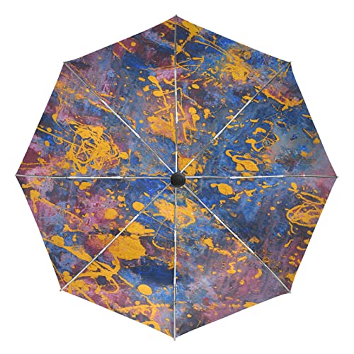 Parapluie de voyage automatique à peinture abstraite jaune pour la plage et la ville