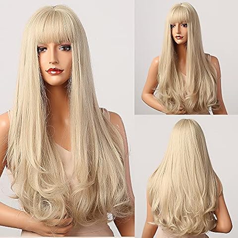 Light Blonde Wig for Women Long Curly Wavy Wig and Platinum blond Synthetic wigs Kellynee wig(24 inch) Cover
