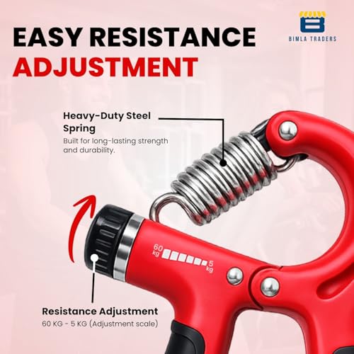 Image of CRAE Hand Gripper with Counter - Adjustable Grip Strengthener, 60 KG Capacity for Forearm, Wrist & Finger Workout Men & Women (Red)