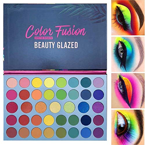 Matte Glitter Paleta de sombras de ojos Fluorescente Rainbow Disk Highlight Neon Pigment Paleta de sombras de ojos… - Imagen 3