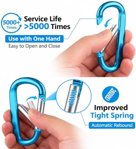 12PCS Multi-Color Carabiner Caribeaner Clip,3" Large Aluminum D Ring Shape Carabeaner with 6PCS Keyring Keychain Hook - 2