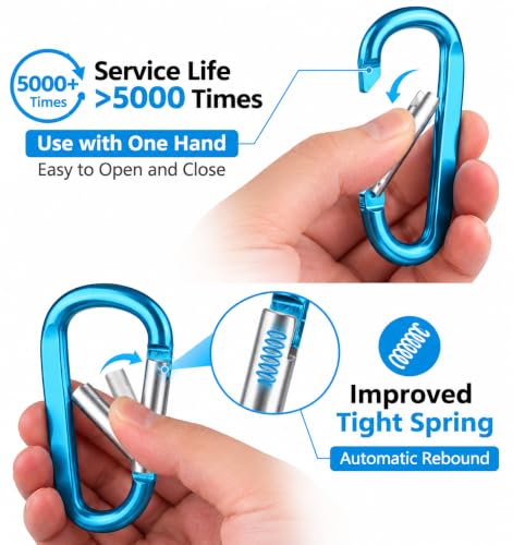 Image of Carabiner Caribeaner Clip,3 inch Large Aluminum D Ring Shape Carabeaner with Keyring Keychain Hook