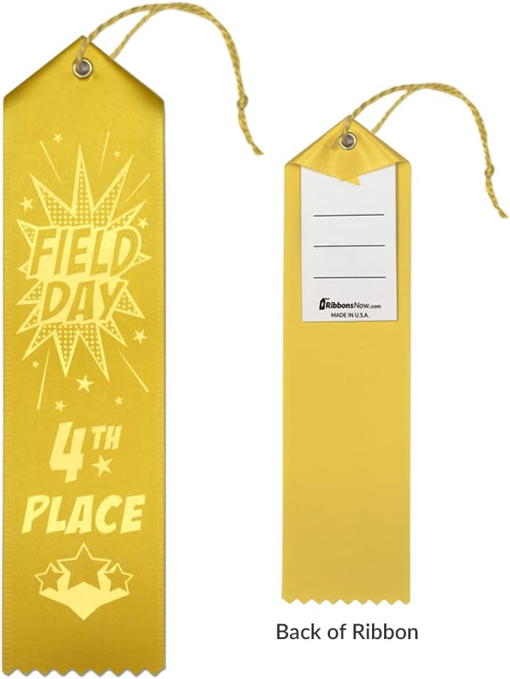 RibbonsNow School Field Day Ribbons 1st - 4th Place – 200 Total Ribbons (50 Each Place) with Card & String