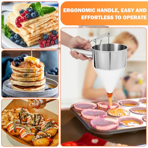 Pancake Batter Dispenser with 4 Nozzles 40oz/1.2L Stainless Steel Funnel Cake Dispenser with Stand & Handle, Pancake Mix Dispensers for Takoyaki Cupcake, Cupcakes, Funnel Cakes, Muffins - Image 6