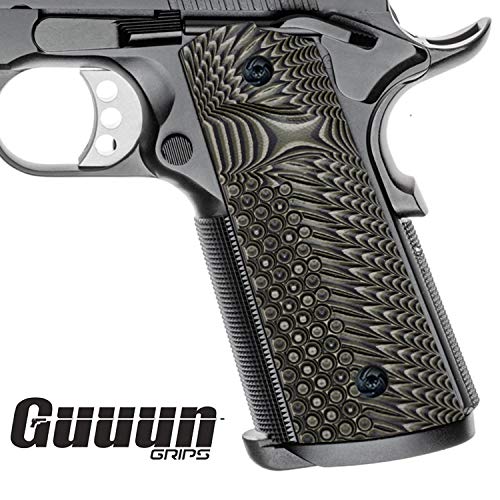 Guuun G10 Grips for Full Size 1911 Magwell Grip Ambi Safety Cut OPS Eagle Wing Texture - Green