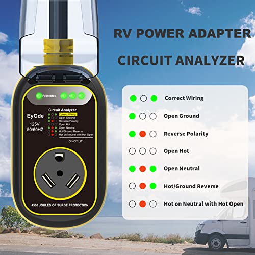 Image of EyGde 50 Amp to 30 Amp RV Adapter with Surge Protector Waterproof - Patented 4500J RV Circuit Analyzer Voltage Protector for Camper Travel Trailer - with Easy to Use Handle
