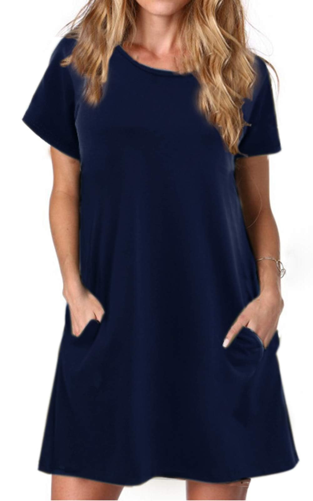 Alaster Women’s Casual Summer T Shirt Dress Loose Short Sleeve Tunic Dress with Pocket for Women