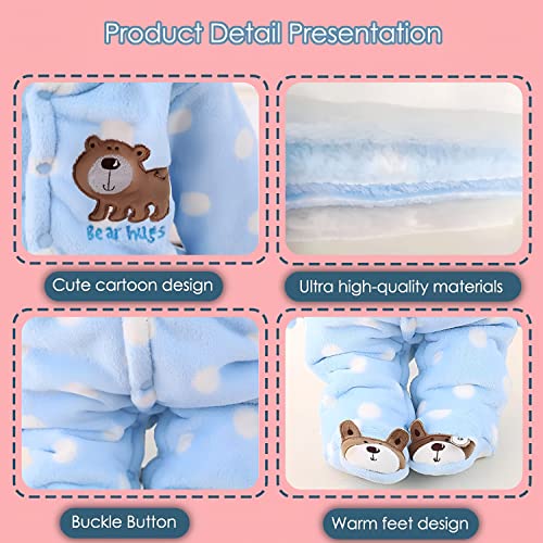 Image of BRANDONN BRANDONN Unisex Baby Flannel Polka Print Jumpsuit Panda Style Cosplay Clothes Bunting Outfits Snowsuit Hooded Romper Outwear (Sky Blue, 12-18 Months)