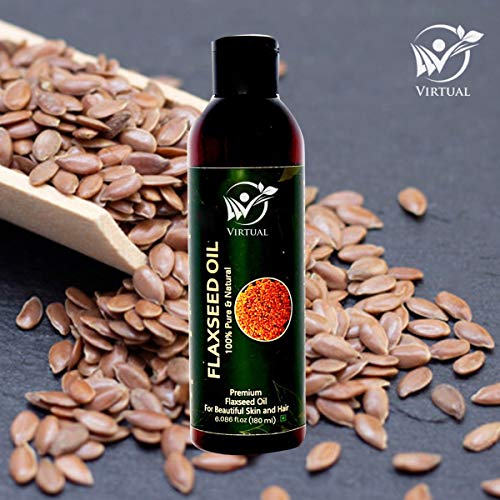 Image of VIRTUAL 100% Pure Flaxseed Oil For Hair, Skin Care & Cold Pressed Natural Oil for Multipurpose Use (180ml)