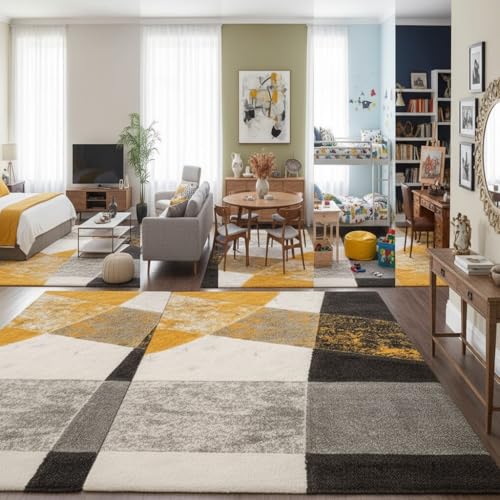 Image of Carpet for Hallway, Kitchen, and Modern Interiors, Cozy Shag Runner for Living Room, Entryway & Office Decor Size 5x7 feet Yellow Mix