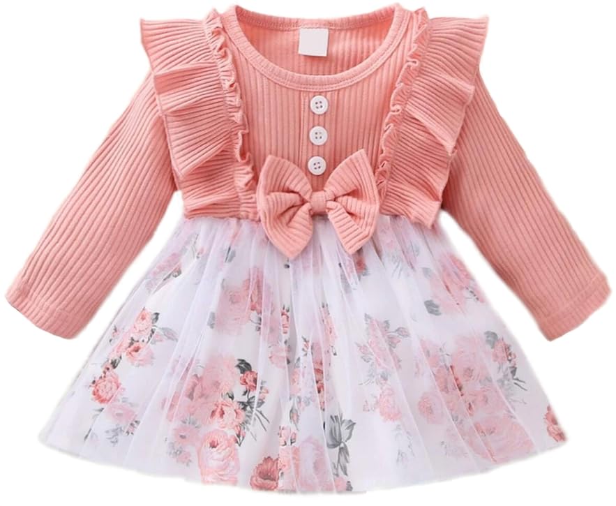 OMLIOMALI Baby Girl Dungry Dress | Long Sleeve | Infant Casual Dress | Ruffle Print Clothes