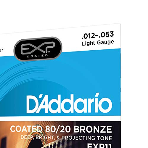 D'Addario EXP11 EXP Coated 80/20 Bronze Light (.012-.053) Acoustic Guitar Strings