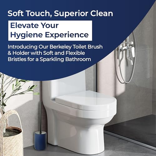 Image of Blue Canyon Berkeley Toilet Brush & Holder, Brush for Bathroom & Office, Plastic Brush Head for Deep Cleaning, Pack of 1, Compact Size, Elegant Design, Odour Free Holder, Blue