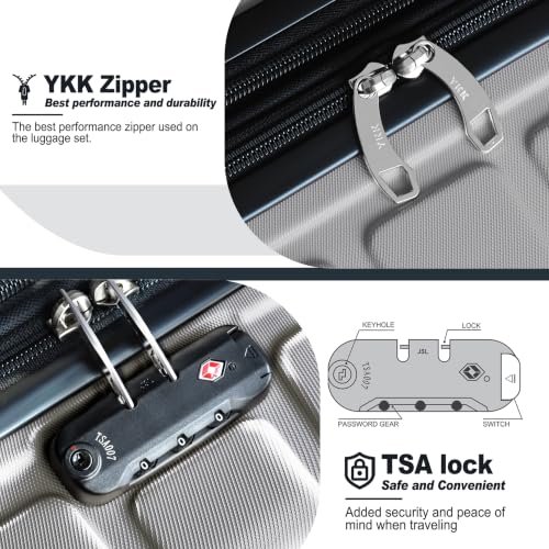 Image of KEYTANG 3-Piece Hardshell Luggage Set(20 /24 /28), Lightweight Expandable Suitcase with TSA Lock and Double Spinner Wheels, 20% Expansion for Extra Packing, Carry-On and Checked Bags, Silver