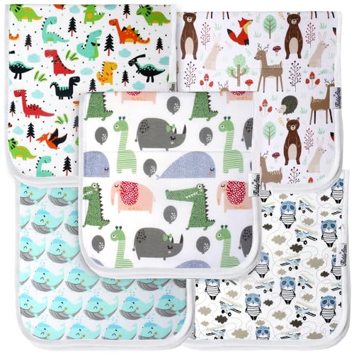 Image of KiddyStar 5-Pack Organic Cotton Burp Cloths – Large, Ultra-Soft 3-Layer Towels for Burping, Shoulder & Hand Use, Highly Absorbent