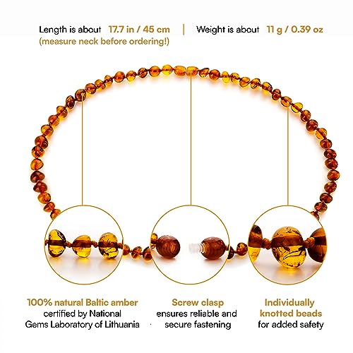 Baltic Amber Necklace for Women and Men (Authentic, Certified) - 17.7 inches - Unisex Amber Jewelry for Adults - Handcrafted Amber Bead Necklace2
