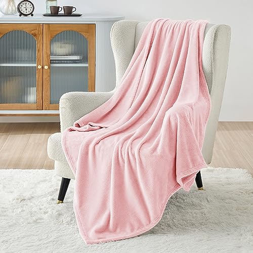 Image of Bedsure GentleSoft Pink Fleece Throw Blanket for Couch - 300GSM Cozy Soft Blankets for Women, Cute Small Fleece Throws for Girls, Pink Home Decor Gifts, 50x60 Inches
