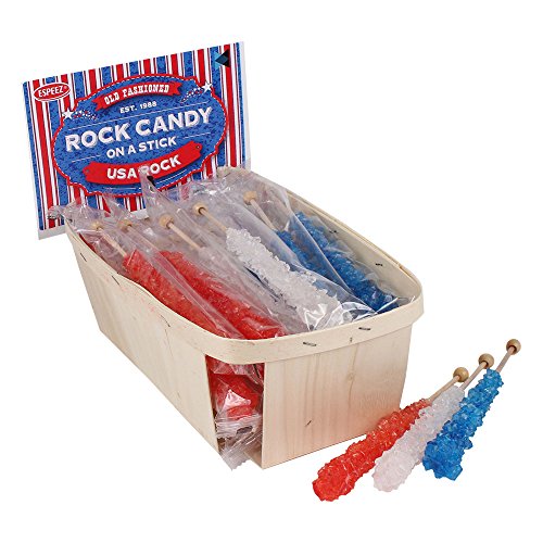 Extra Large Rock Candy Sticks: 24 Red - White - Blue Rock Candy Sticks - USA - Individually Wrapped for Party Favors, Candy Buffet, Showers, Receptions, Old Fashioned Espeez Bulk Candy on a Stick
